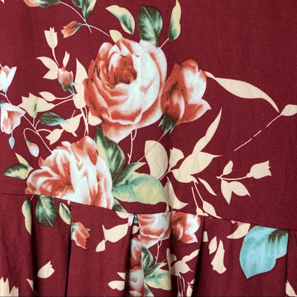 Floral Long Sleeve Pleated Round Neck Midi Dress L - Picture 7 of 7